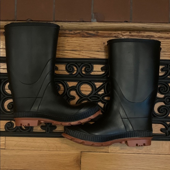 Black Rubber Rain Boots with Brown Soles - Picture 8 of 10